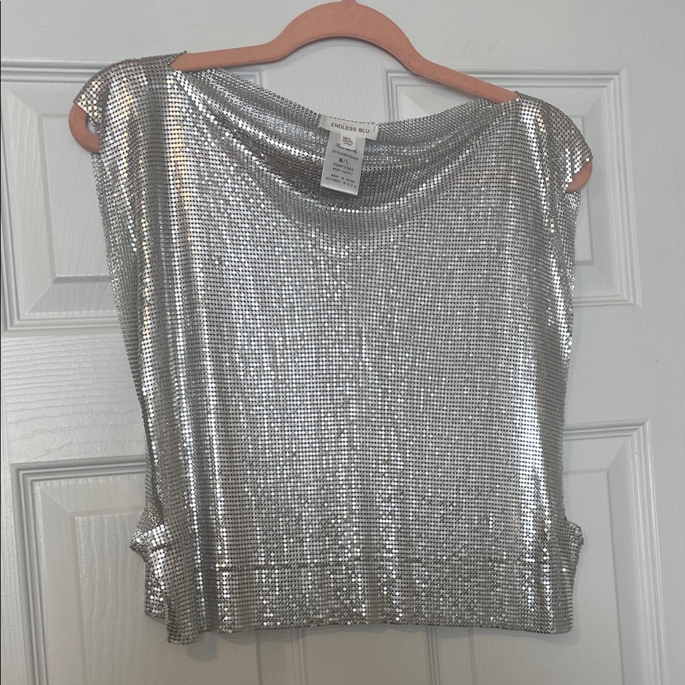 Silver Metal Cap-Sleeve Top